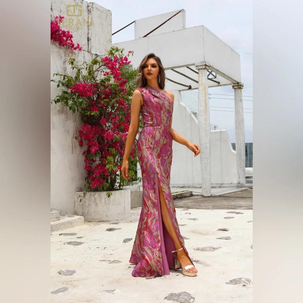 NWT Terani Couture 251E4254 Long Formal Slit Printed Evening Dress- Size 12